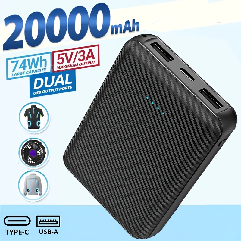 TEMU Large Capacity 20000mah Portable Power Bank - Fast Charging, Dual Usb & Type-c, For Iphone, , Xiaomi
