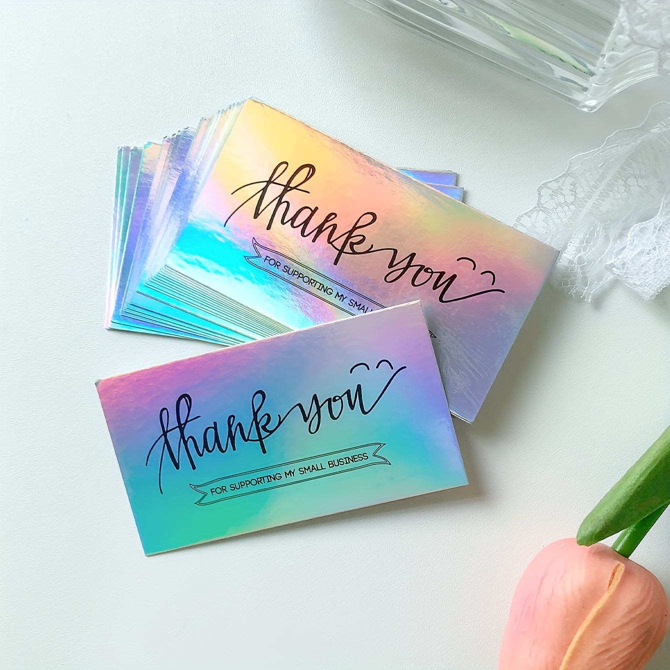 holographic thank you cards Simple Modern Holographic Business Thank You Card