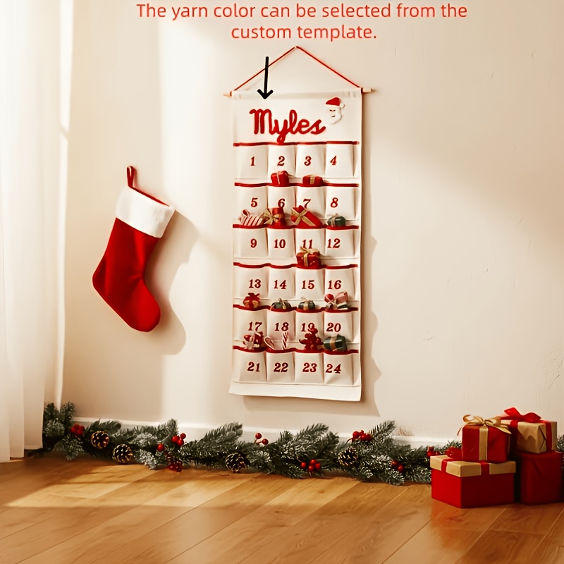 TEMU 1pc Personalized Hand-embroidered Name/initials Christmas Advent Calendar - Custom /jumbo Calendar Suitable For Holiday Wall Decor, Christmas