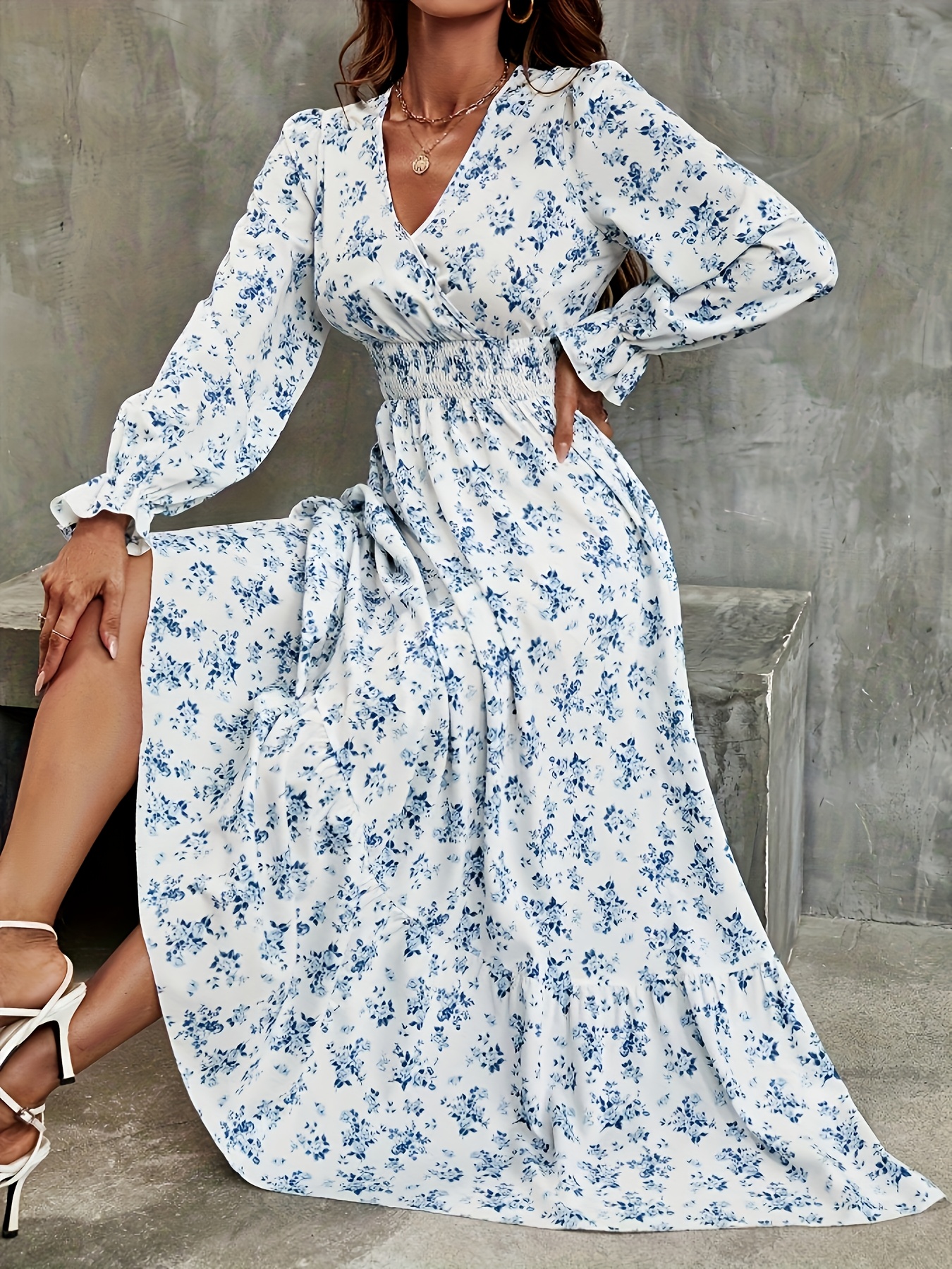 knee length dresses for ladies Final Sale Plus Size Off The Shoulder Satin Maxi Dress with Waist Tie in Yellow Royal Blue and Black Design Print