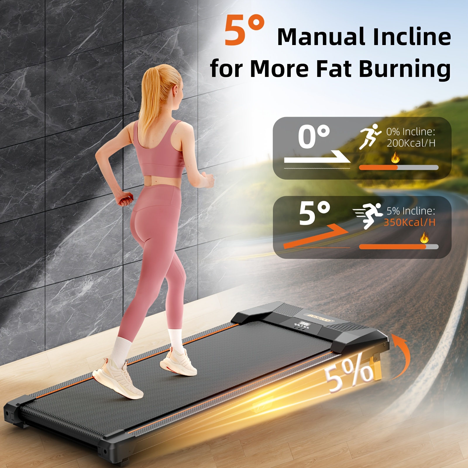TEMU Bestgod Compact Walking Mat With Noise Reduction Function And Led Display Screen, Anti Slip Desktop Treadmill With Wheels, Portable Home Office Fitness Walker, Without Battery