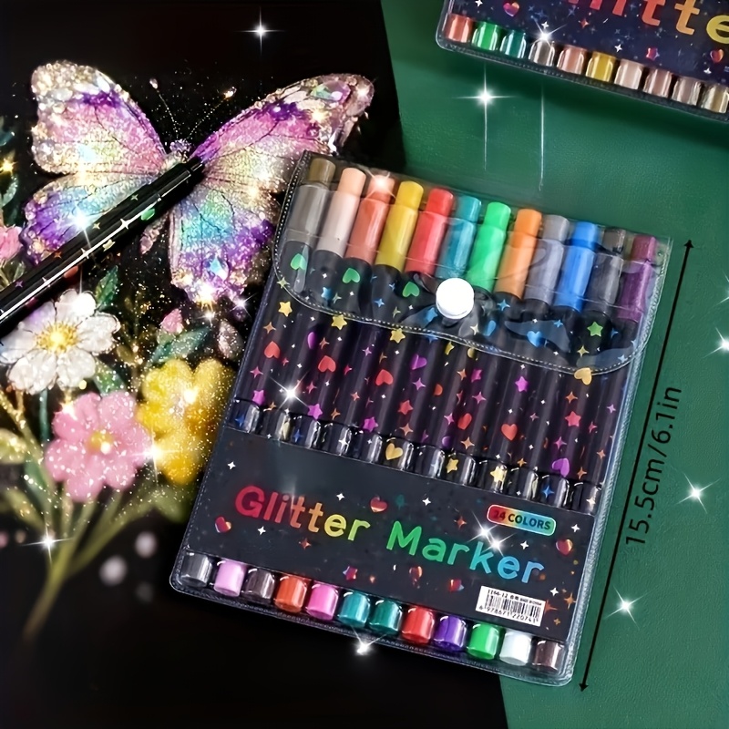 E-shop Zweiendige Glitzermarker in 24 Farben | Schnelltrocknende, klebrige Tinte, feine Spitze bis Basis, ideal für Scrapbooking, Kartenherstellung,