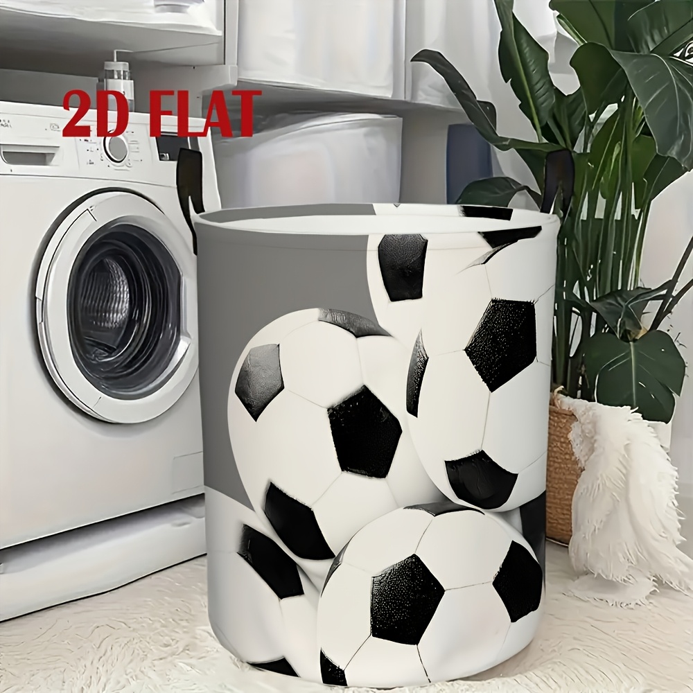TEMU 1pc, Light Gray Background And Classic Football Pattern Storage Basket, Suitable For Bedroom Storage, Decorative And Functional Storage Basket,