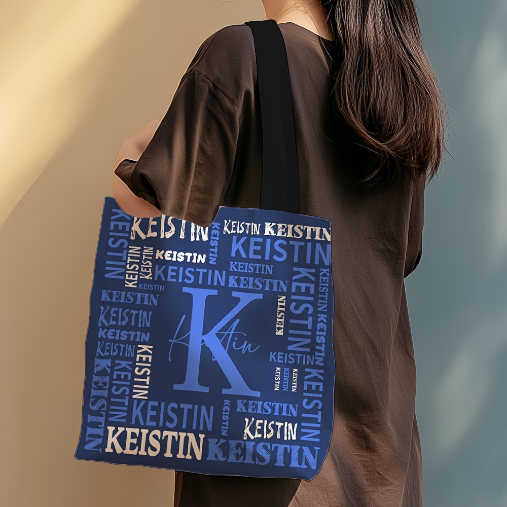 Image of 1pc Custom Tote Bags Custom Text Name Travel Business Shopping Women Personalized Shoulder Bag Foldable Reusable Grocery Shopping Bag Gift Bag