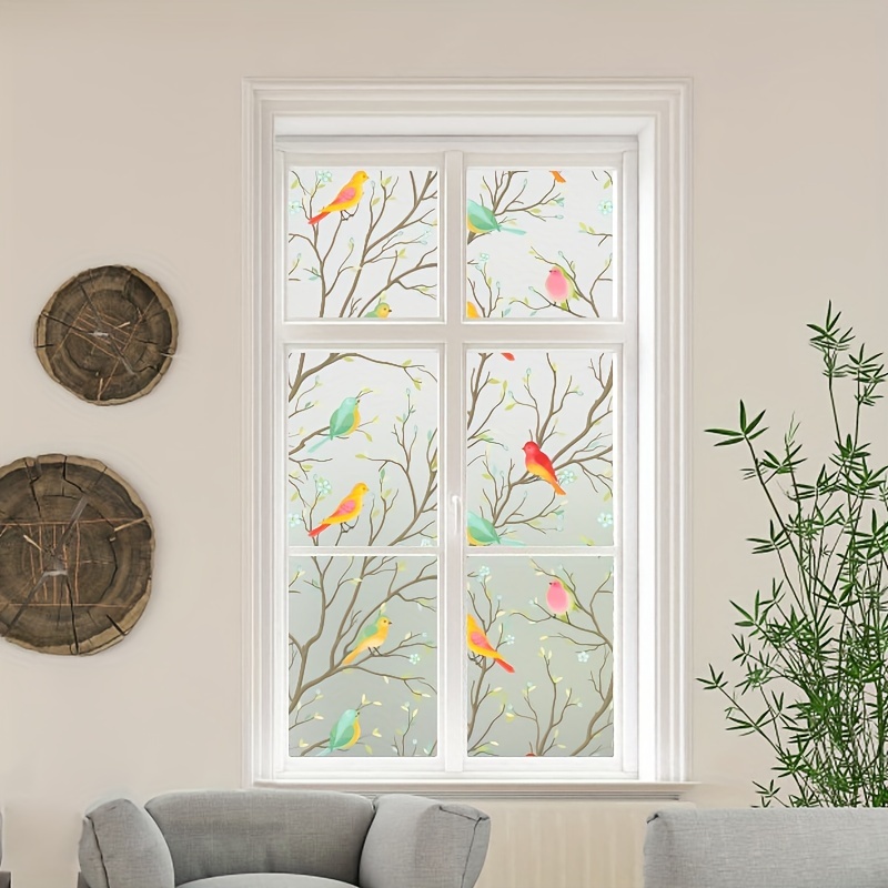 elegant bird branch design frosted window film 4mil thick static cling privacy anti glare for kitchen bathroom office sliding doors details 9