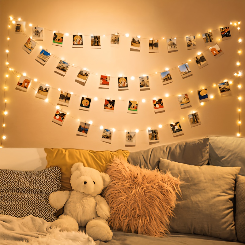 E-shop 40 Stück Foto-Clip-Lichterkette - 20 LEDs + 20 Foto-Clips für Innenraumdekoration, Warmweiß, Batteriebetrieben, Ideal für Karten, Fotos,