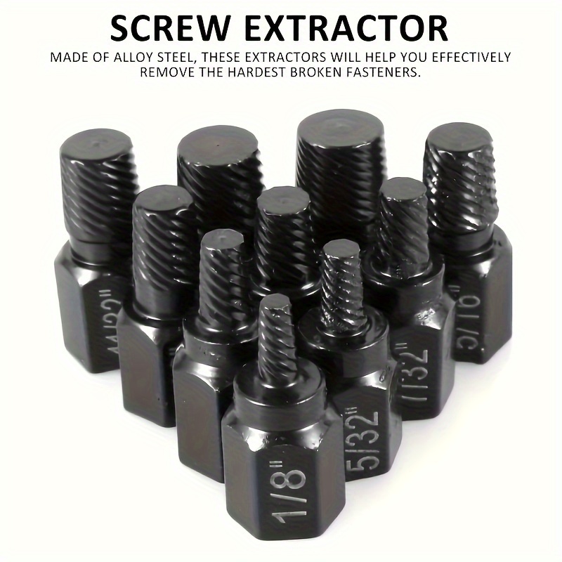 

10pcs Alloy Steel Screw Extractor Set With Easy-out Drill Bits For Damaged Bolts & Screws - , Hex Head