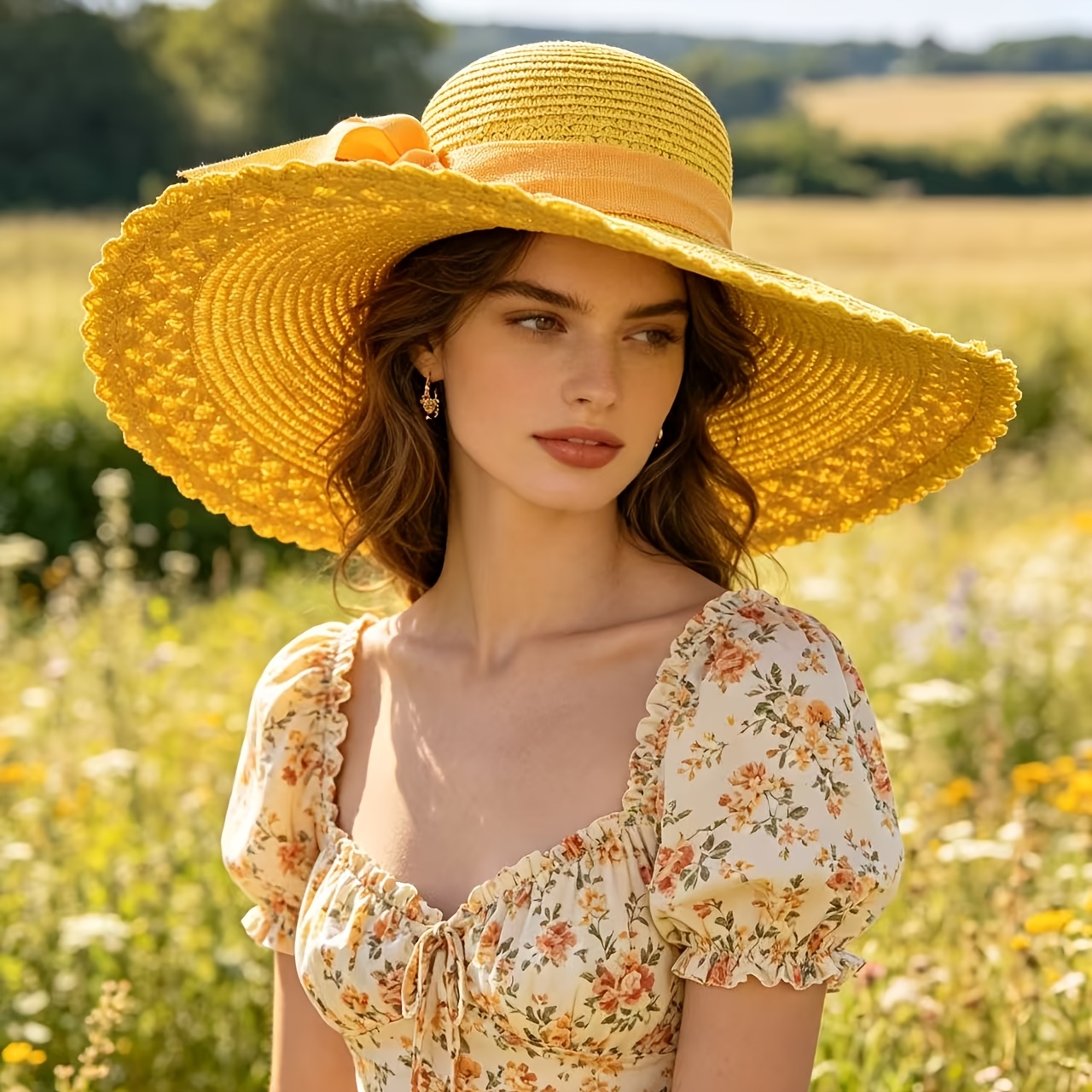 TEMU 1pc Women's Summer Korean Breathable Sun Hat, Wide Brim Windproof Soft Draping, Foldable Portable Lightweight, Suitable For Beach Vacation Pool