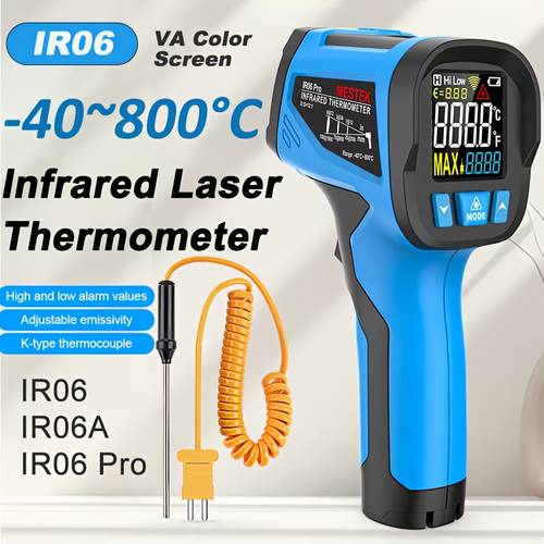 50 to 800 degree digital infrared thermometer k type thermocouple laser temperature meter adjustable emissivity ir thermometer non contact pyrometer hygrometer handheld lcd high temperature gauge gun no battery included