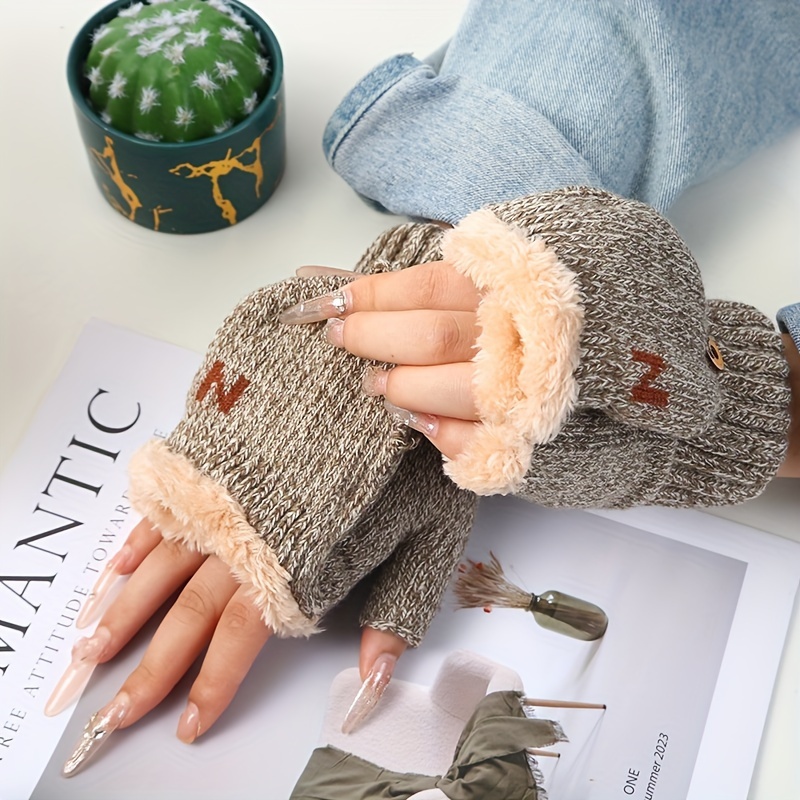 

: 1 Of Thickened Fleece-lined Fingerless Gloves For & Writing - Windproof, Touchscreen , Gloves