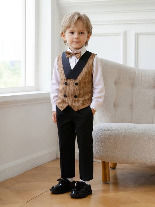 Boys suit, vest, pants, tie, suitable for piano , performances, weddings, birthdays, formal occasions, formal dress, daily wear (vest+pants+tie), , Suit for, Birthday Outfit, Formal Event Attire, Vest Pants Tie Combo, Childrens Suit Bundle, Regular Fit Silhouette, Solid , Machine Washable, Non-Stretch Fabric