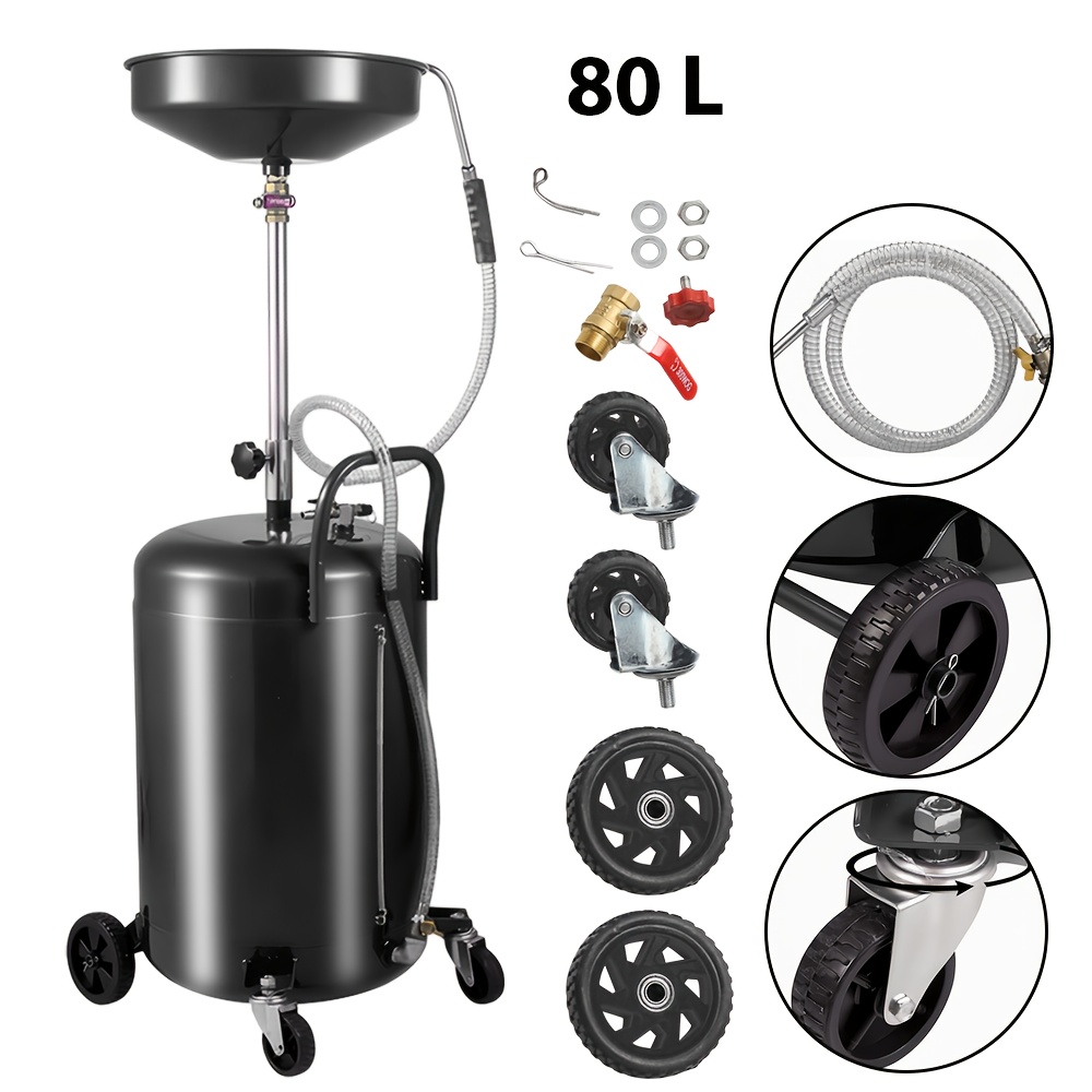 E-shop Ölablass- Ölrückgewinnungsbehälter, 80L pneumatischer Ölablassgerät, höhenverstellbar, -Auffangbehälter, mit Rädern ausgestattet, schwarze Farbe