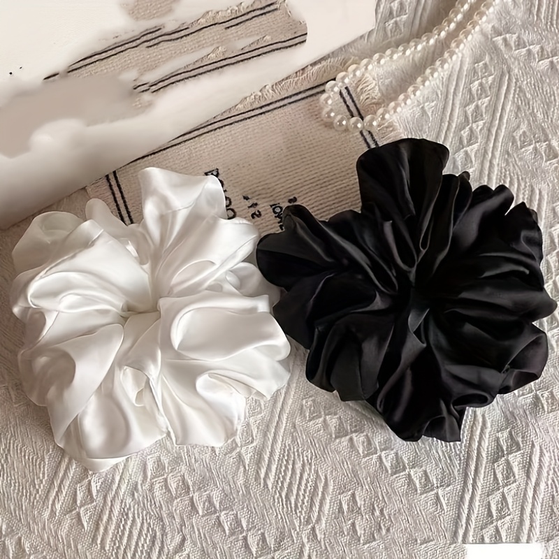 Jumbo Solid Hair Scrunchie in Black or White, Plush Textured