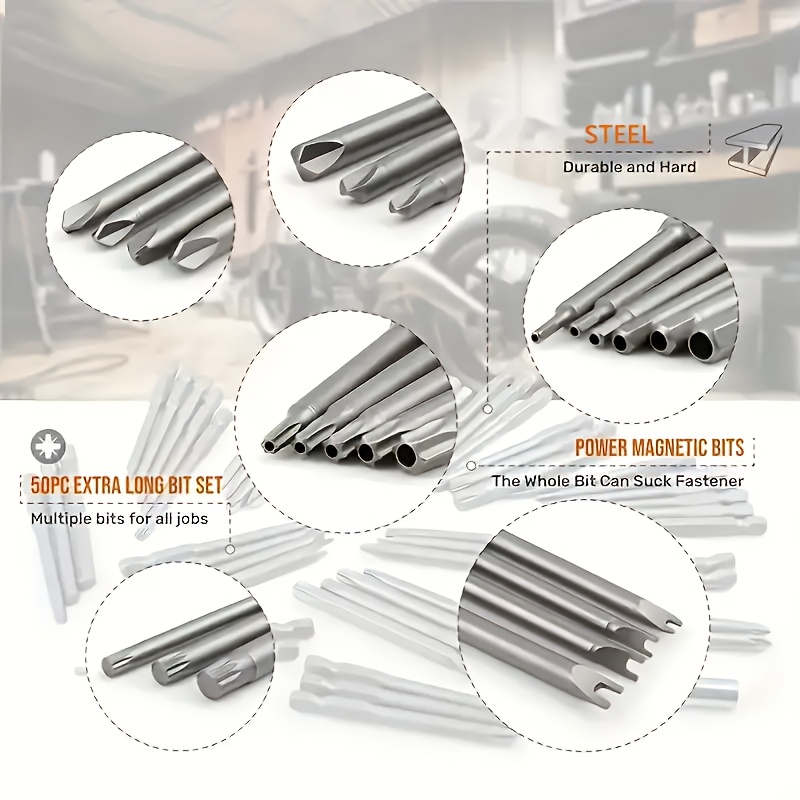 50pcs Extra-Long 75mm Magnetic Screwdriver Bit Set Stainless Steel for DIY and Professional Use