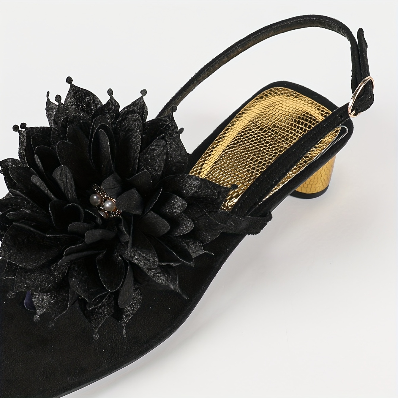 [Black Square-Toe Sandals] Women's Black Square-Toe Open Sandals - Chunky Metallic Heel, Synthetic Cover Platform Shoes for Parties, Formal Events, Everyday Outfits - Cushioned Insole & Non-Slip TPR Sole - Elegant Evening & Casual Footwear, Chunky Heel Sandals, Party Footwear, Accents