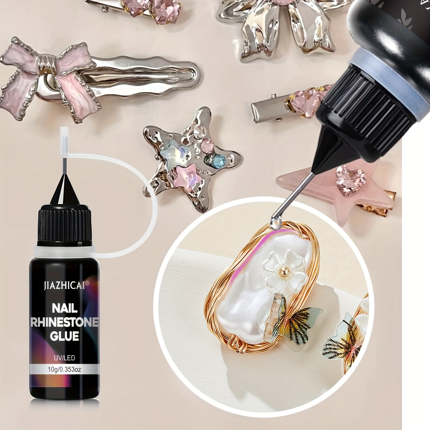 JIAZHICAI Gel adhesivo para strass de uñas de 10G, sin alcohol, sin necesidad de limpiar, de sujeción fuerte, pegamento de diamante para uñas con polimerización LED, gel para unir gemas y piedras para arte de uñas para salón, hogar y bricolaje