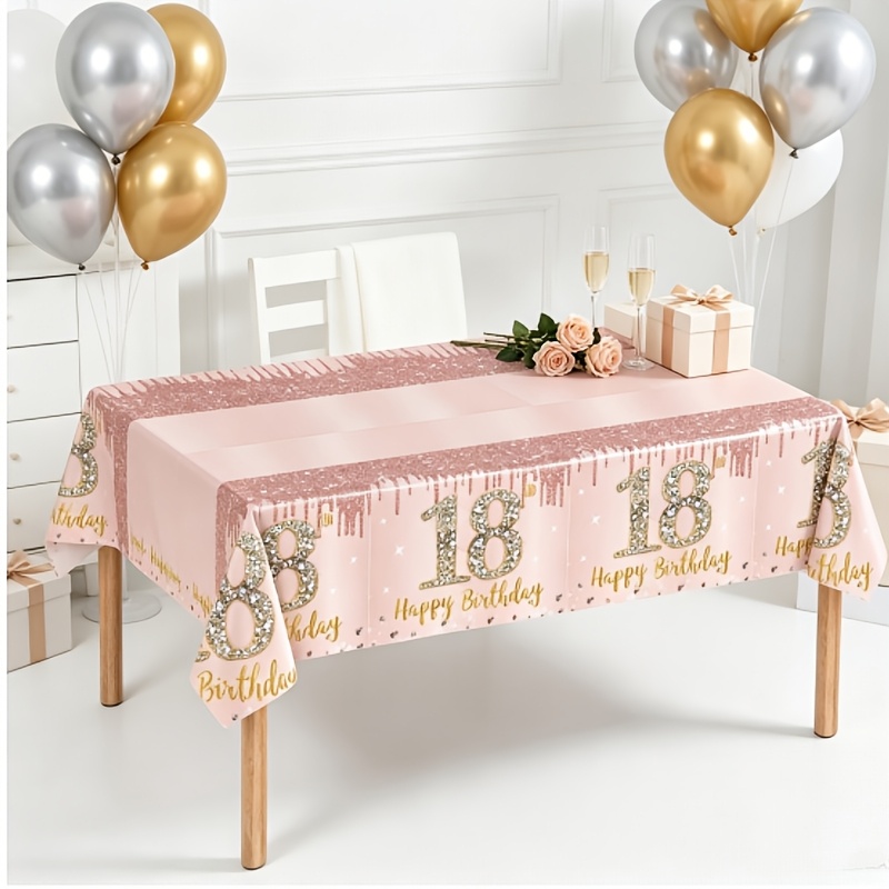TEMU Nappe de table jetable en plastique rectangulaire pour fête de 18e anniversaire, décoration 137,16 x 274,32 centimètres