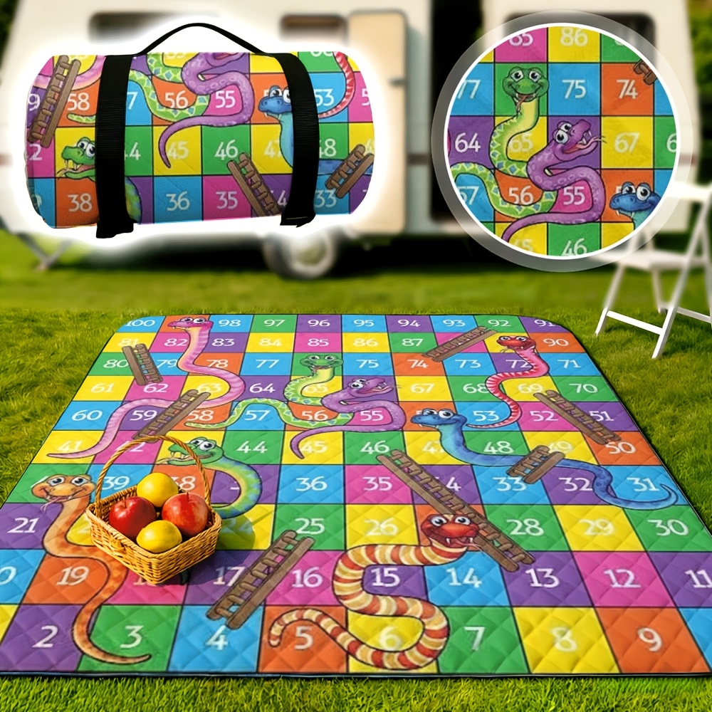 TEMU 1pc Extra Large & Ladders Picnic Blanket Suitable For Family Gatherings, Portable Outdoor With Coated Backing & Stitched Edges, Large Board Game