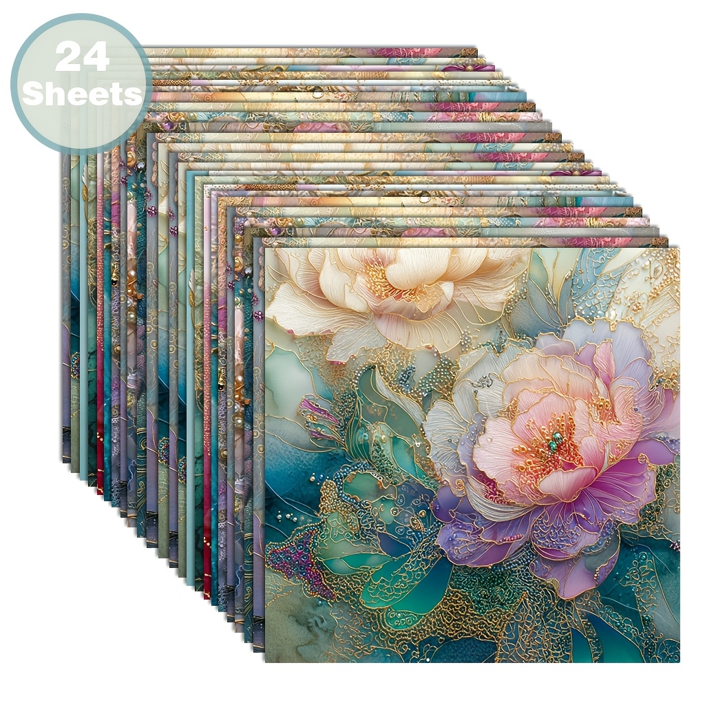 24 Sheets 6x6 Inch Watercolor Floral Paper Suitable for Collage, Origami, Scrapbooking & Bullet Journals - Natural Elements with Patterns, DIY Craft Paper for Bullet Journaling, Bullet Notebook Decoration, Art Blending Projects