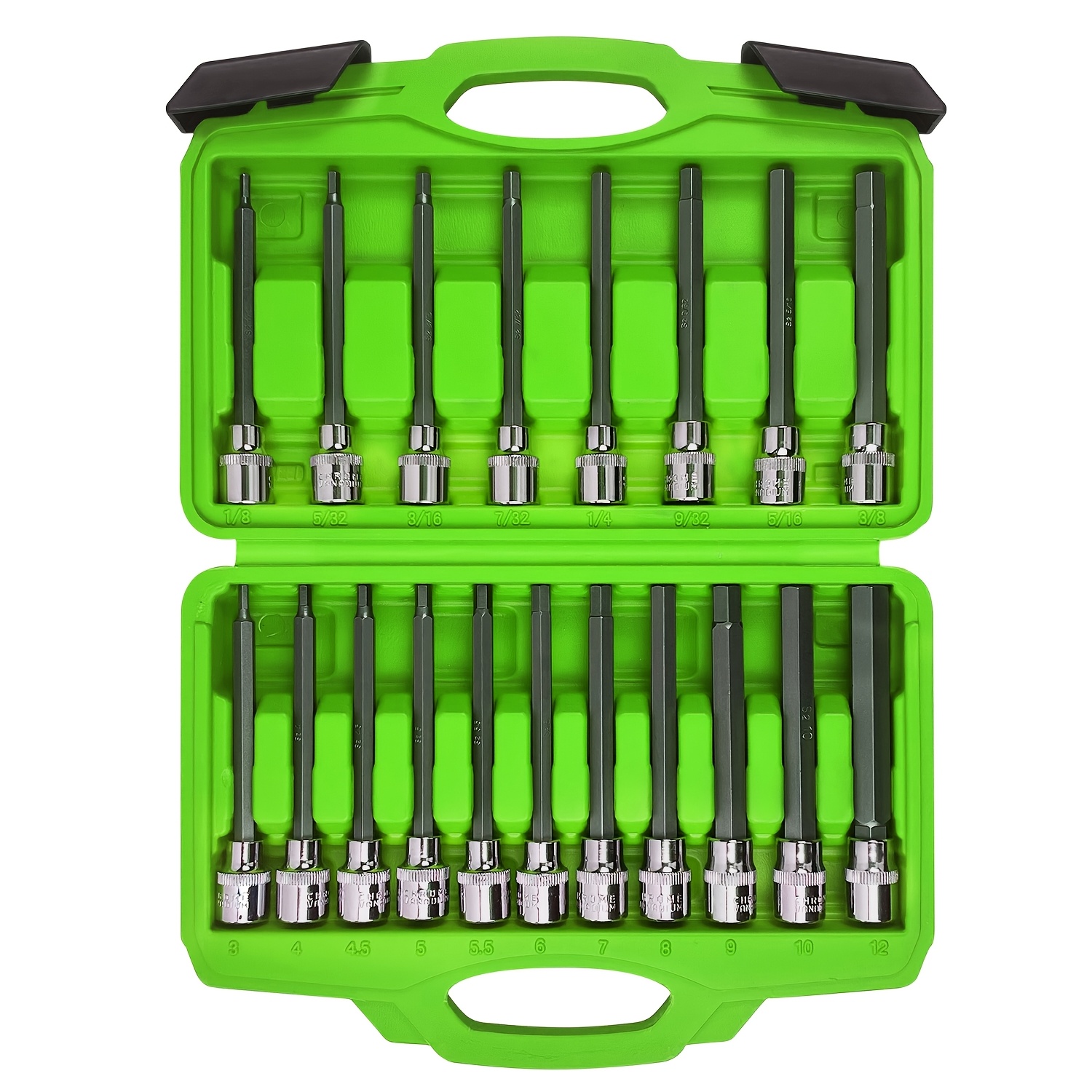 TEMU Kit de douilles hexagonales extra longues 19/11pcs, jeu de douilles Allen 3/8 pouce comprenant SAE standard et métrique (1/8 pouce - 3/8 pouce,
