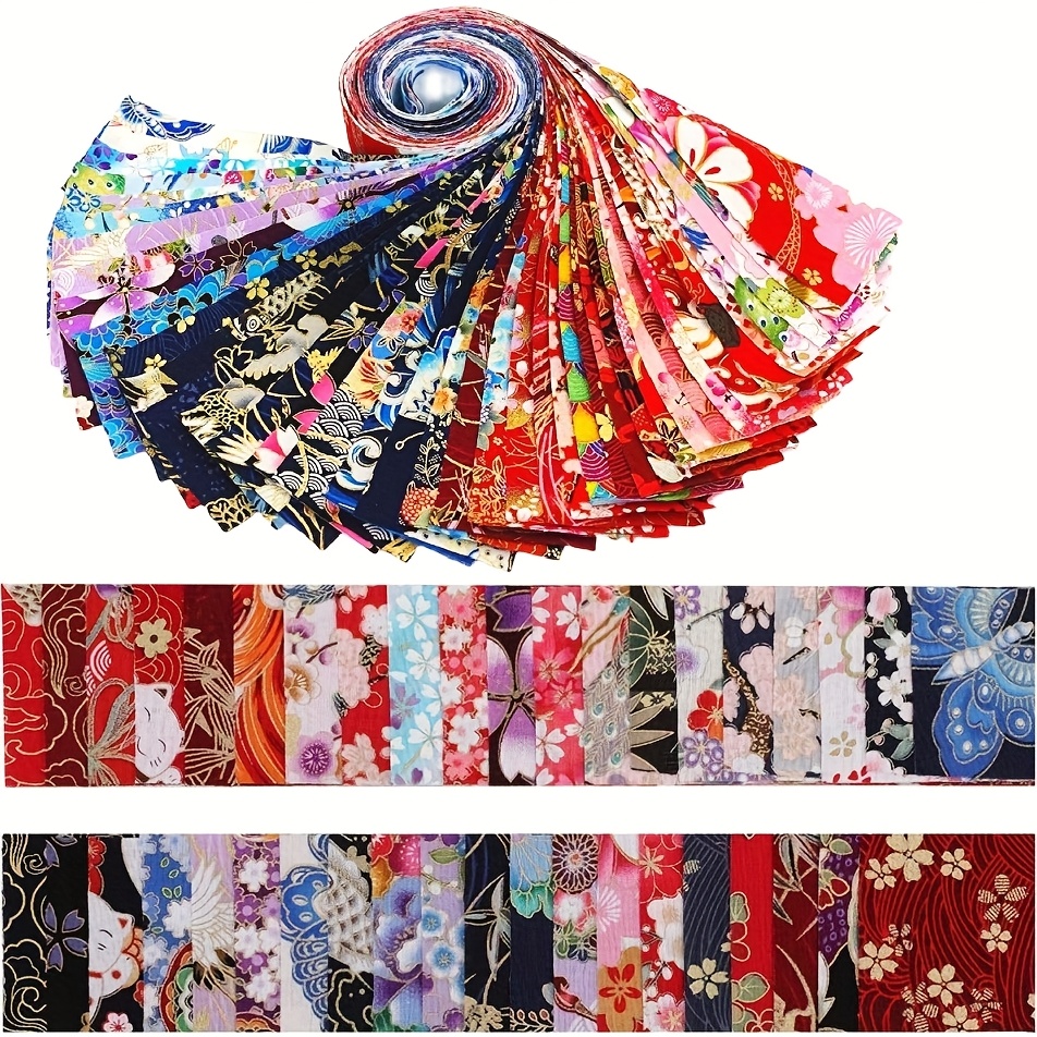 

40pcs Vibrant Japanese Floral Polyester Fabric Strips, 2.5" Precut Ribbon Rolls, 6.4x50cm - Ideal For Quilting, Patchwork & Craft Sewing Projects, Sewing Supplies Accessories