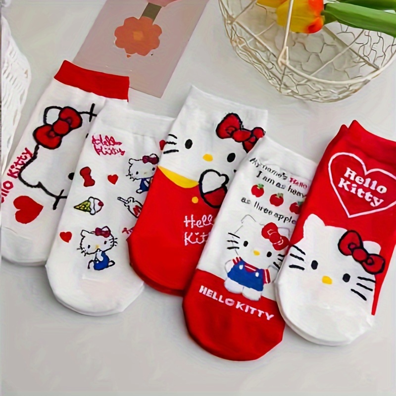 

5 Pairs Sanrio Hello Kitty Socks, Y2k Cute Anime Invisible Socks, Women's Stockings & Hosiery