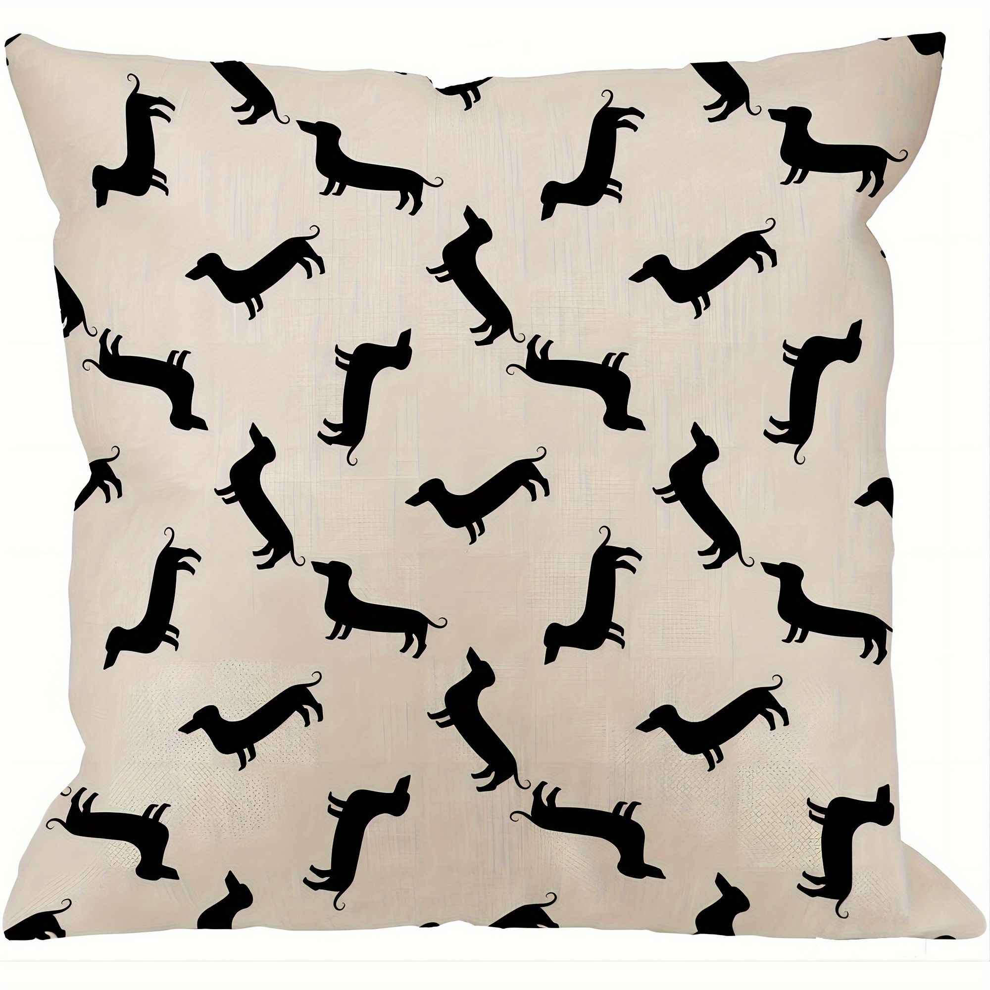 

1pc Dachshund Weiner Dog Pattern In Black Throw Pillow Cover Short Plush Decor (no Pillow Core)