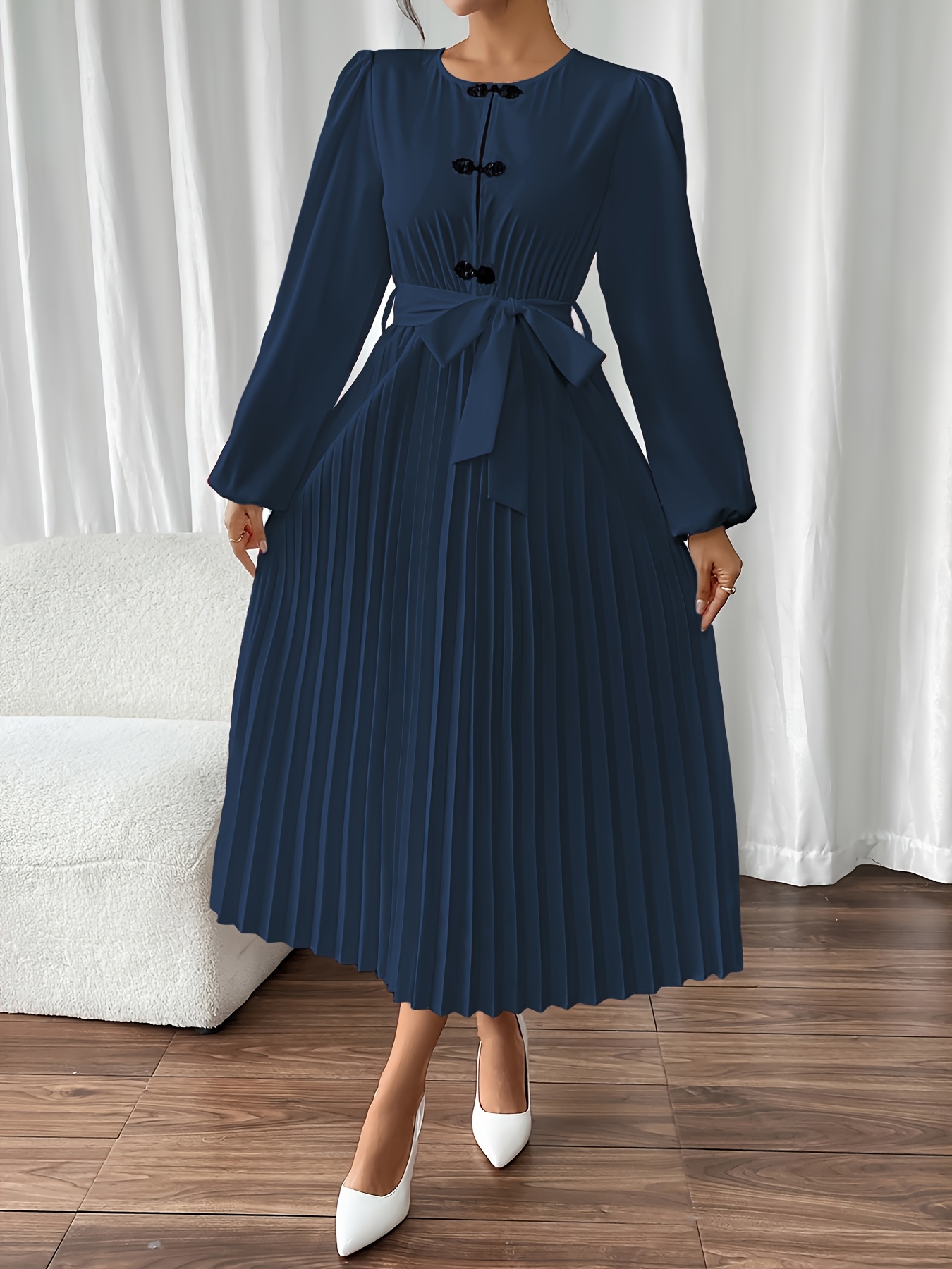 womens chinese style elastic hem pleated dress - Temu Georgia