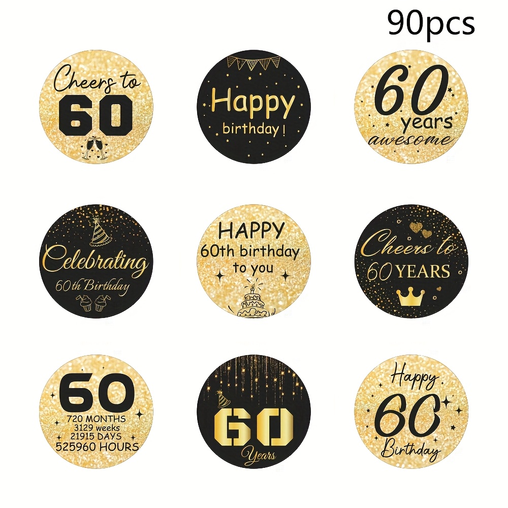 Image of 90pcs 30 40 50 60th Birthday Party Favor Tag, Anniversary Chocolate Drop Stickers, Black And Golden Decoration, Candy Label Stickers