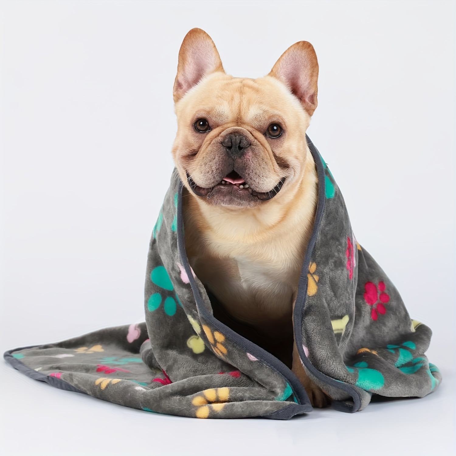 

1pc, Soft Flannel Fleece Pet Blanket, Deep Grey With Bone And Paw Print Design, For Medium To Large Dogs, Cats