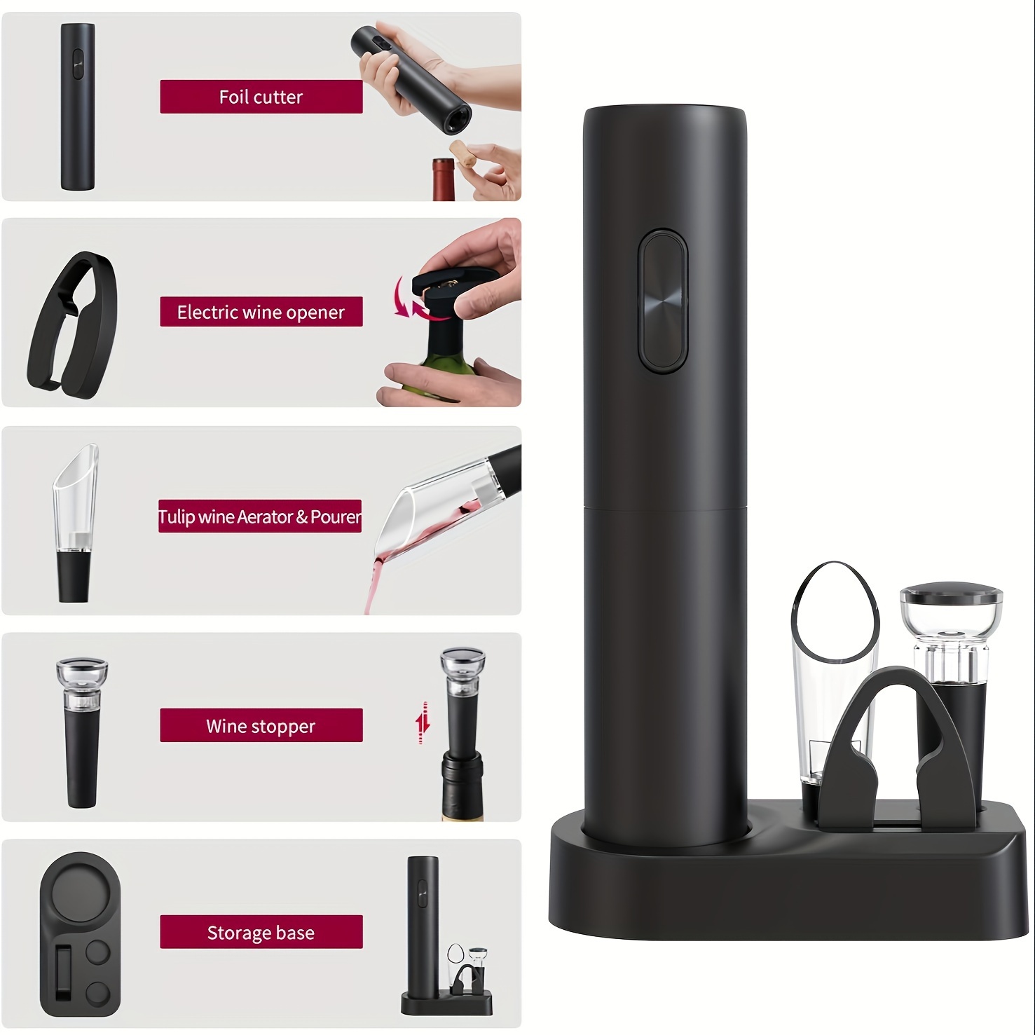 electric wine opener set   parties wine enthusiasts battery powered aa batteries not included   accessory gift details 2