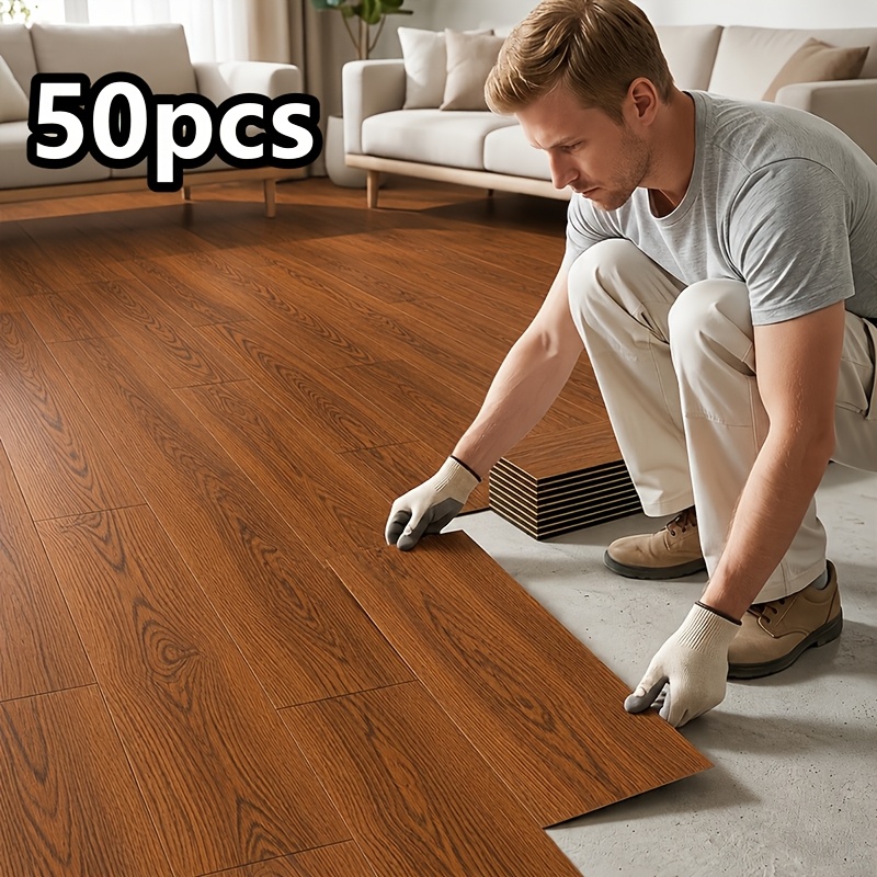 TEMU Fyiquv Self-adhesive Wood Floor Stickers Suitable, Bathroom, Living Room - Waterproof Vinyl/pvc With Removable Backing, Thickened Wood Grain