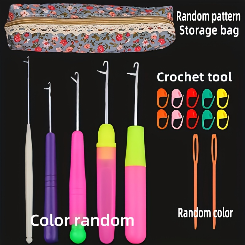 Image of 5pcs Tongue Crochet Tool, Sweater Crochet Hook Needle, Live Tongue Crochet Plastic Handle, Small Crochet Woolen Thread Thin Long Tongue Needle (random Color)