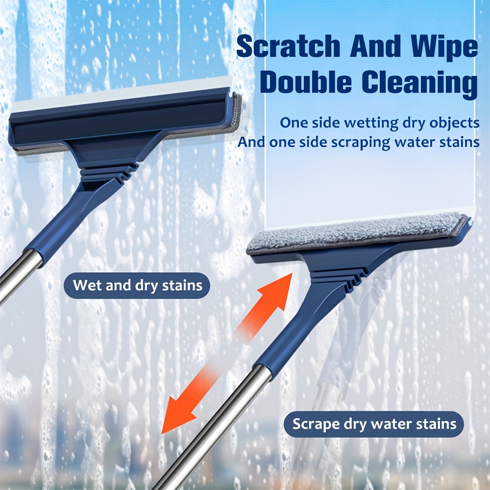 

2-in-1 Adjustable Window Cleaning Brush & Squeegee - Extendable Long Handle, Flexible Head For Glass & Floor Cleaning, Stainless Steel/plastic/silicone