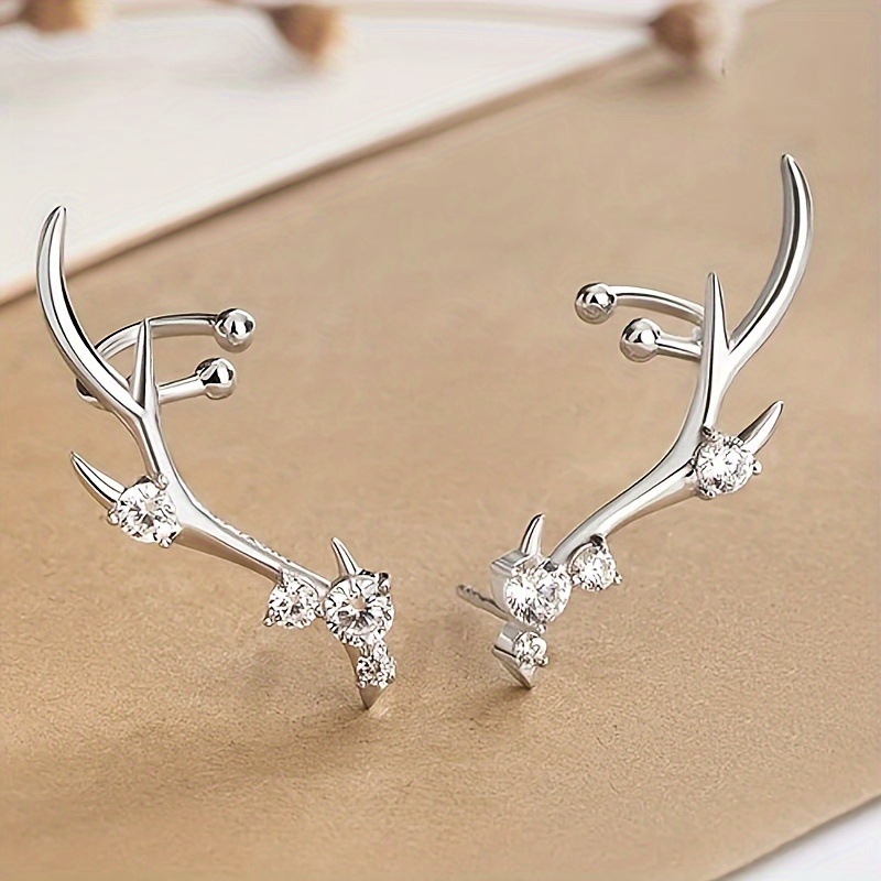 E-shop 1 Paar Damenmode Ohrstecker, einfaches Rentiergeweih-Design, eingelegte synthetische Zirkonia, Weihnachts-Ohrringe, Damen Casual Elegantes