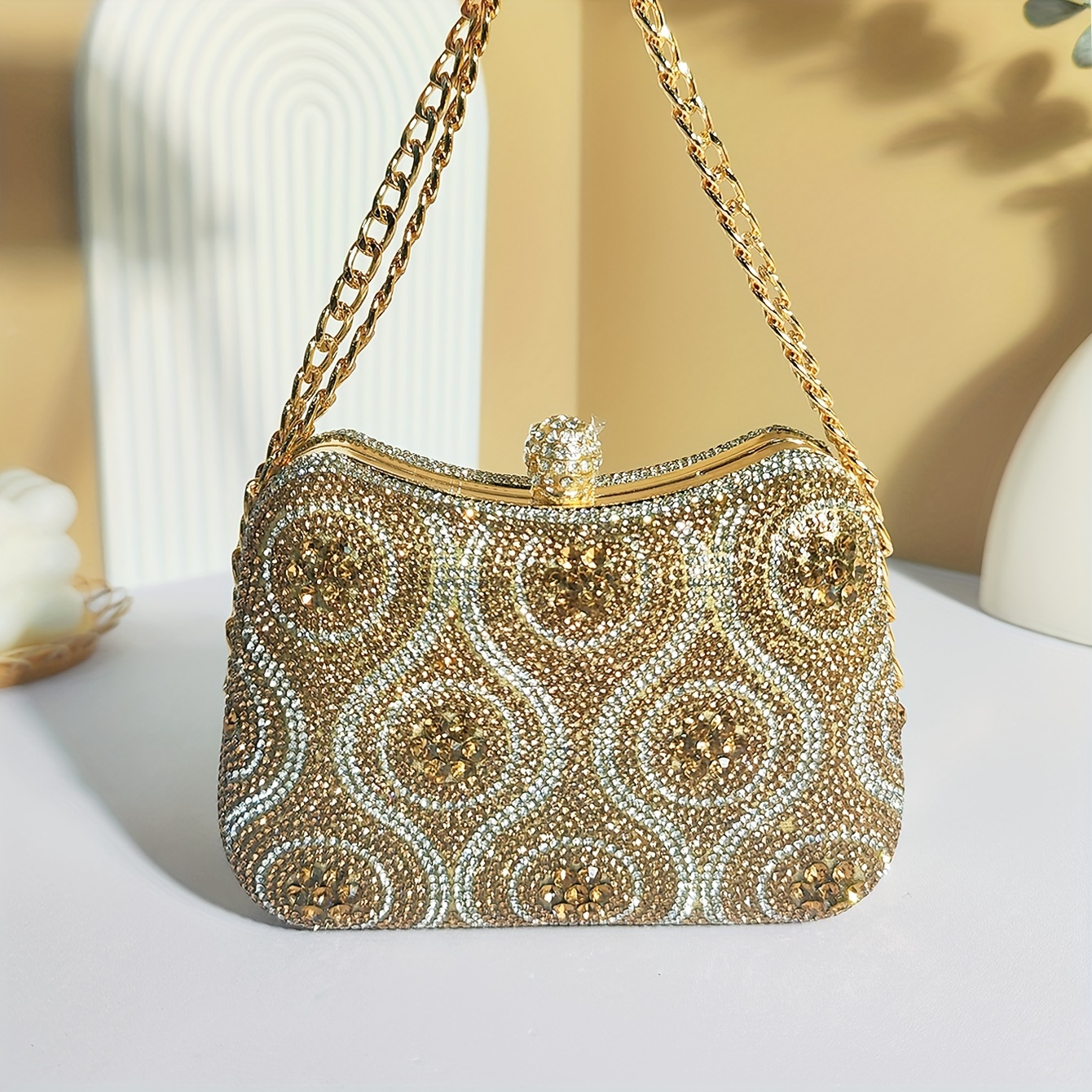 TEMU Luxurious Ruched Rhinestone Bag, Exquisite Mini Decor Evening Bag For Women's , Dinner, Carnaval, And Occasions