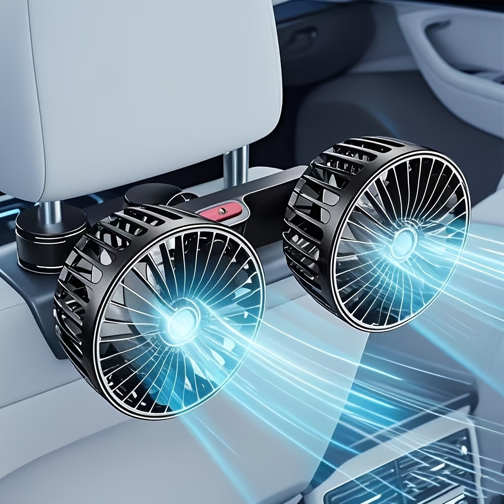 TEMU Car Fan, Double-headed Rear Rotation, 360-degree Adjustable, Large , , Portable Folding Hidden Type, Multi-scene Application, Usb Power Cord, Fixed Base Installation, , Without Battery