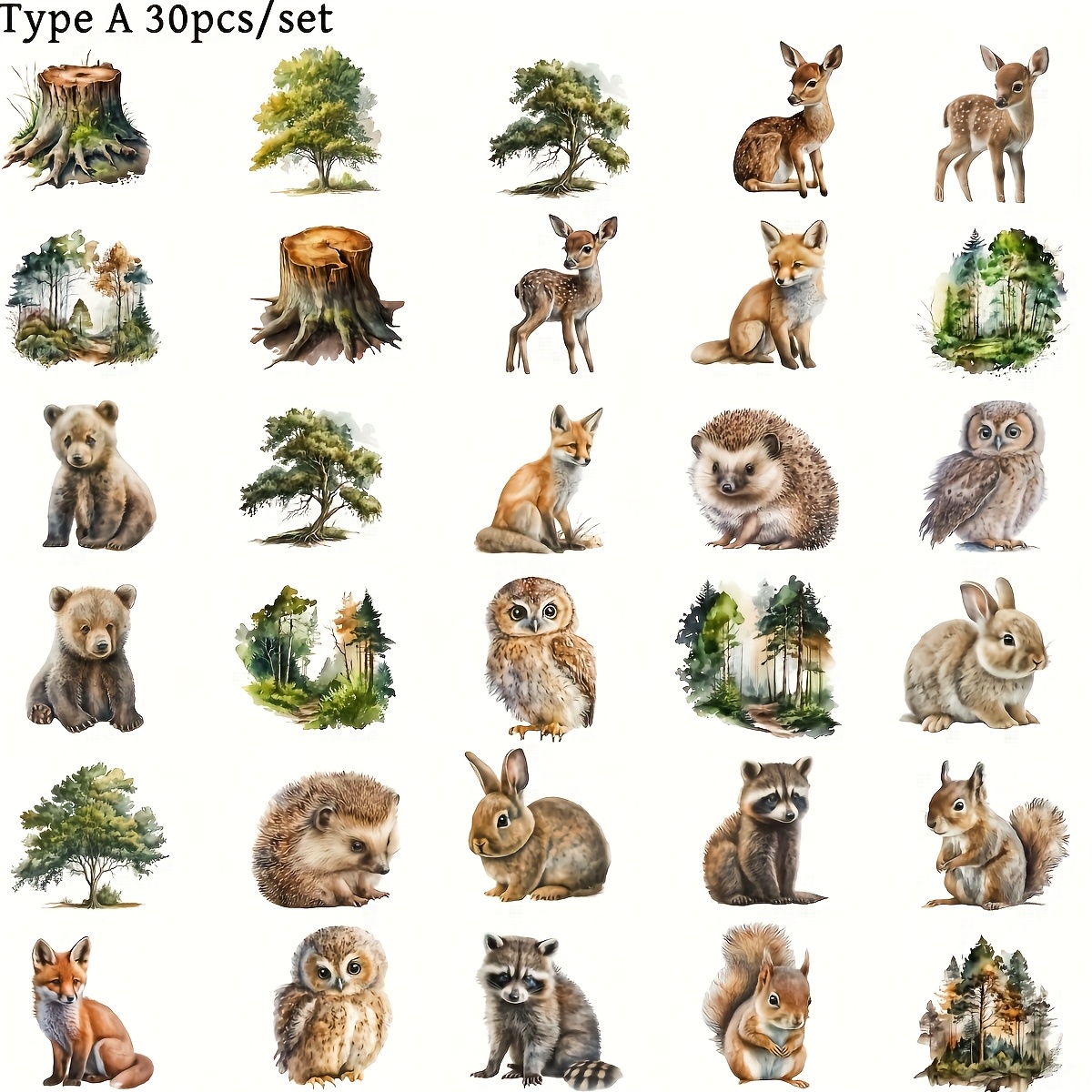 Image of 30pcs/set Handmade Creative Vintage Forest And Trees Plants Series High Quality Stickers Suitable For Trash Diary Decoration Diy Cutting Book Stickers