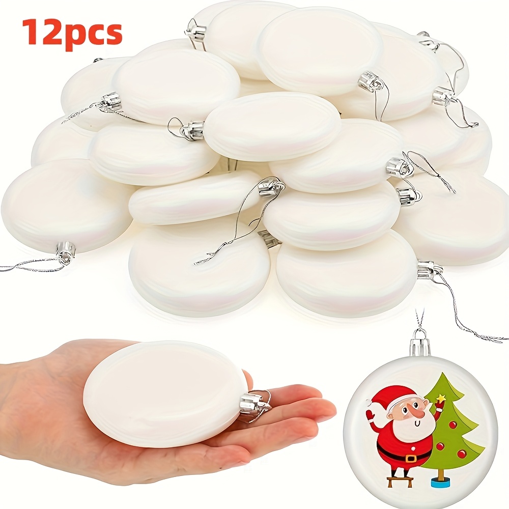 TEMU 6/12 piezas de adornos navideños blancos - mate de plástico de 3.15 pulgadas para pintar, adornos para colgar a nivel, ideal para manualidades