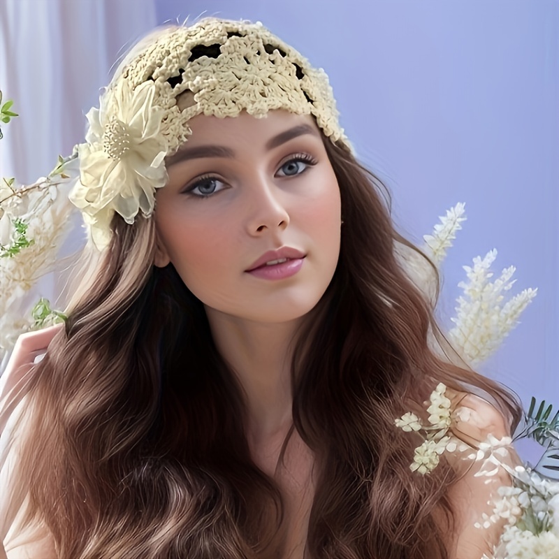 

Elegant Floral Women's Hat, Knitted Hollow Out Headwear, Perfect For Easter Or Party Occasions