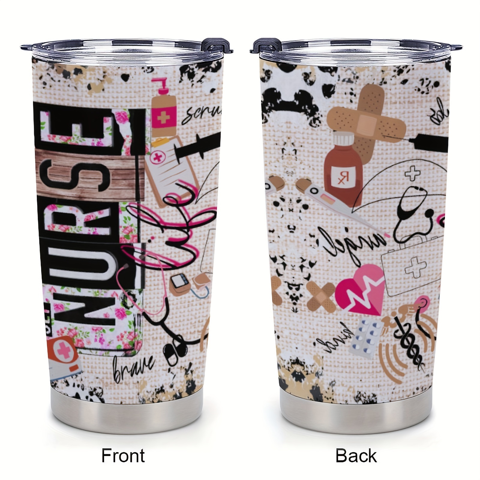 

1pc 20oz Nurse Life Tumbler Stainless Steel Insulated Travel Coffee Cups With Lid Ideal Memorial Gift For Nurse