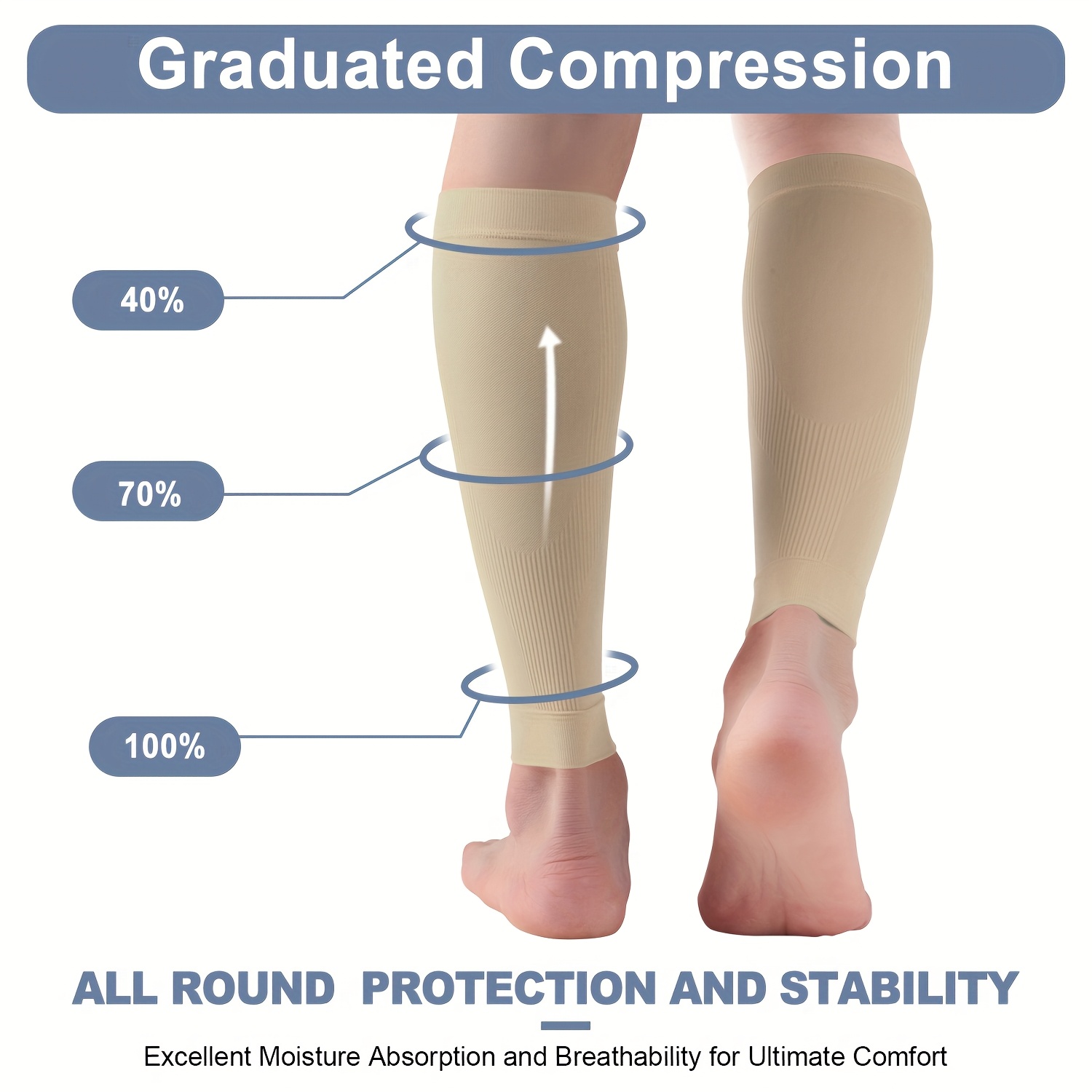 TEMU 1 Pair 20-30mmhg Compression Leg Sleeves - Black/beige/blue/red - & Supportive Legwear - - Post-workout & Daily Wear