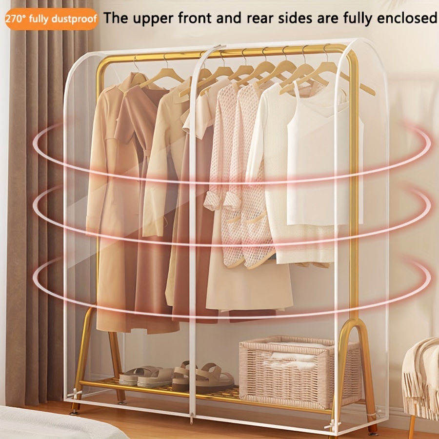 large transparent garment cover 59x43 dust moisture protector for clothes freestanding storage solution for bedroom   living room floor clothes rack winter clothes rack mounted   details 0