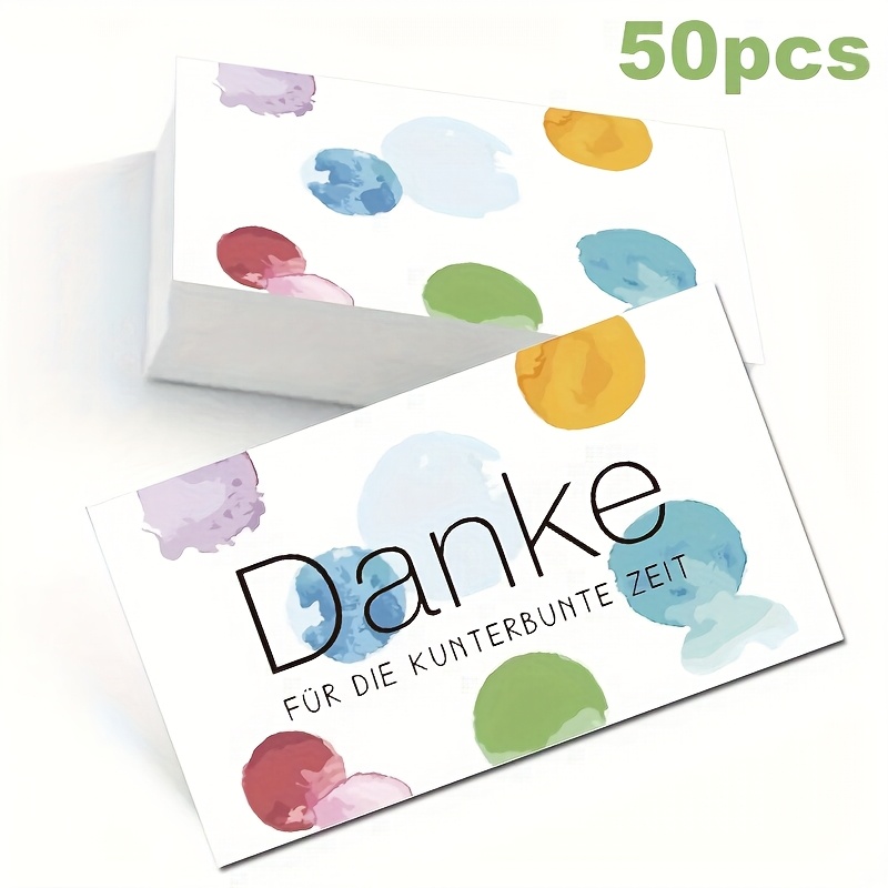 E-shop Ein Paket mit 50 verspielten "DANK" Dankeskarten im deutschen Stil mit Aquarell-Kreismustern - für den Geschäftsgebrauch, Geschenkverpackung für