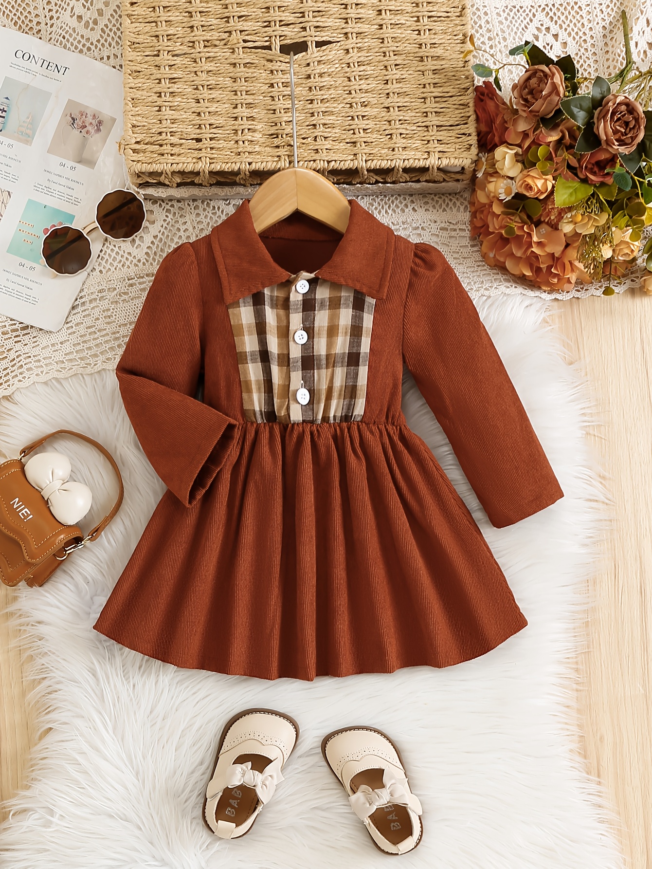girls corduroy dress lapel collar - Temu Oman