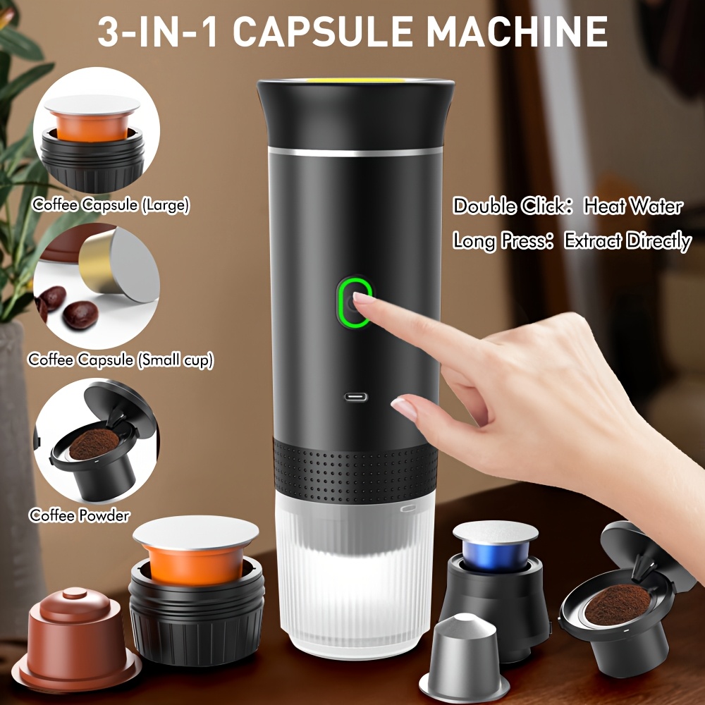 Macchina Caffè Portatile 3 In 1 Con Batteria 7500 MAh, Display Digitale, Per Capsule NS/DG E Caffè Macinato, 20 Bar