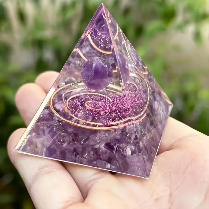 An Orgone Pyramid Made Of Amethyst, Suitable As A Desktop Ornament, Home Decor, Holiday Gift, Symbolizing Wealth, , And Success