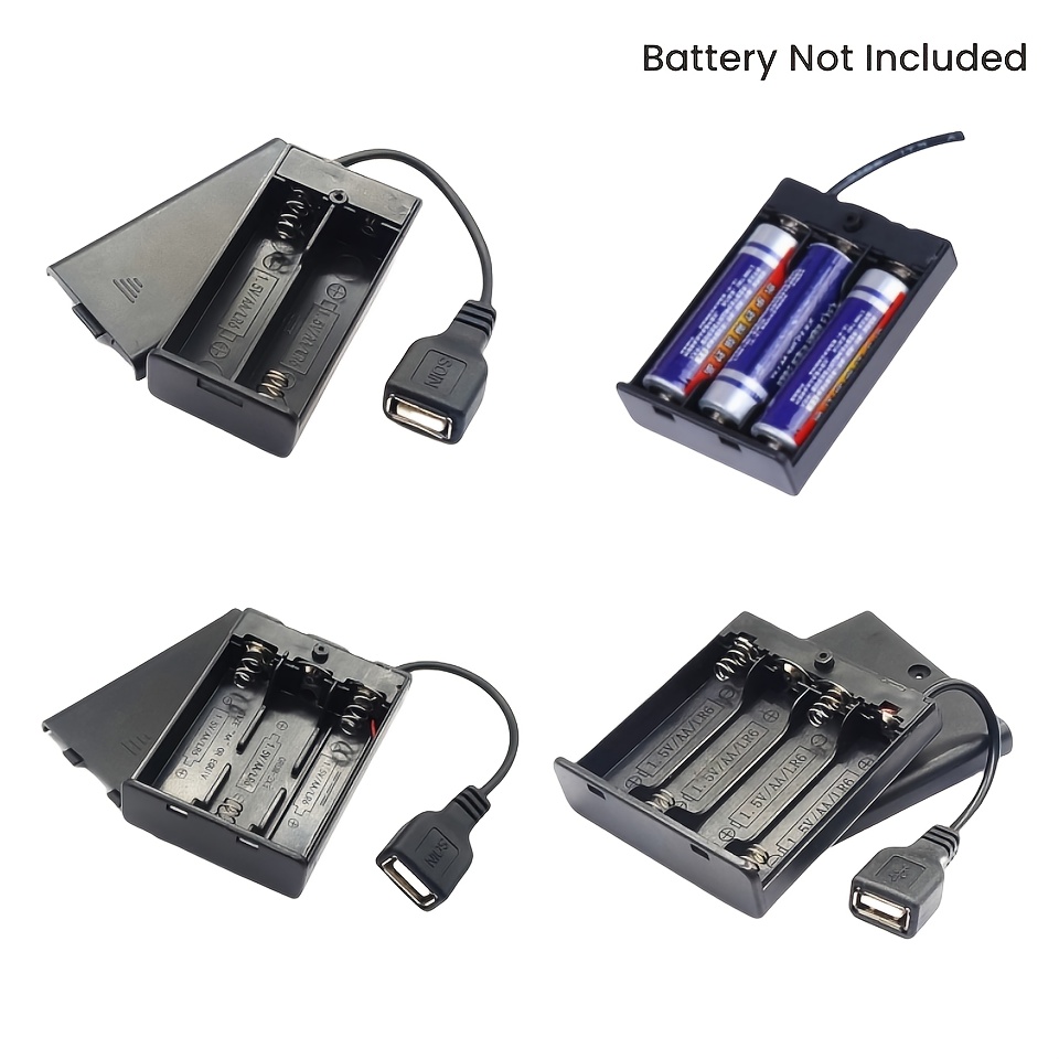 

2pcs Aa Battery Holder, 2/3/4 Slots, With Usb Power Port, Switch, Cover, Made Of Other Plastic, ≤36v Operating Voltage, Usb Charging Mode