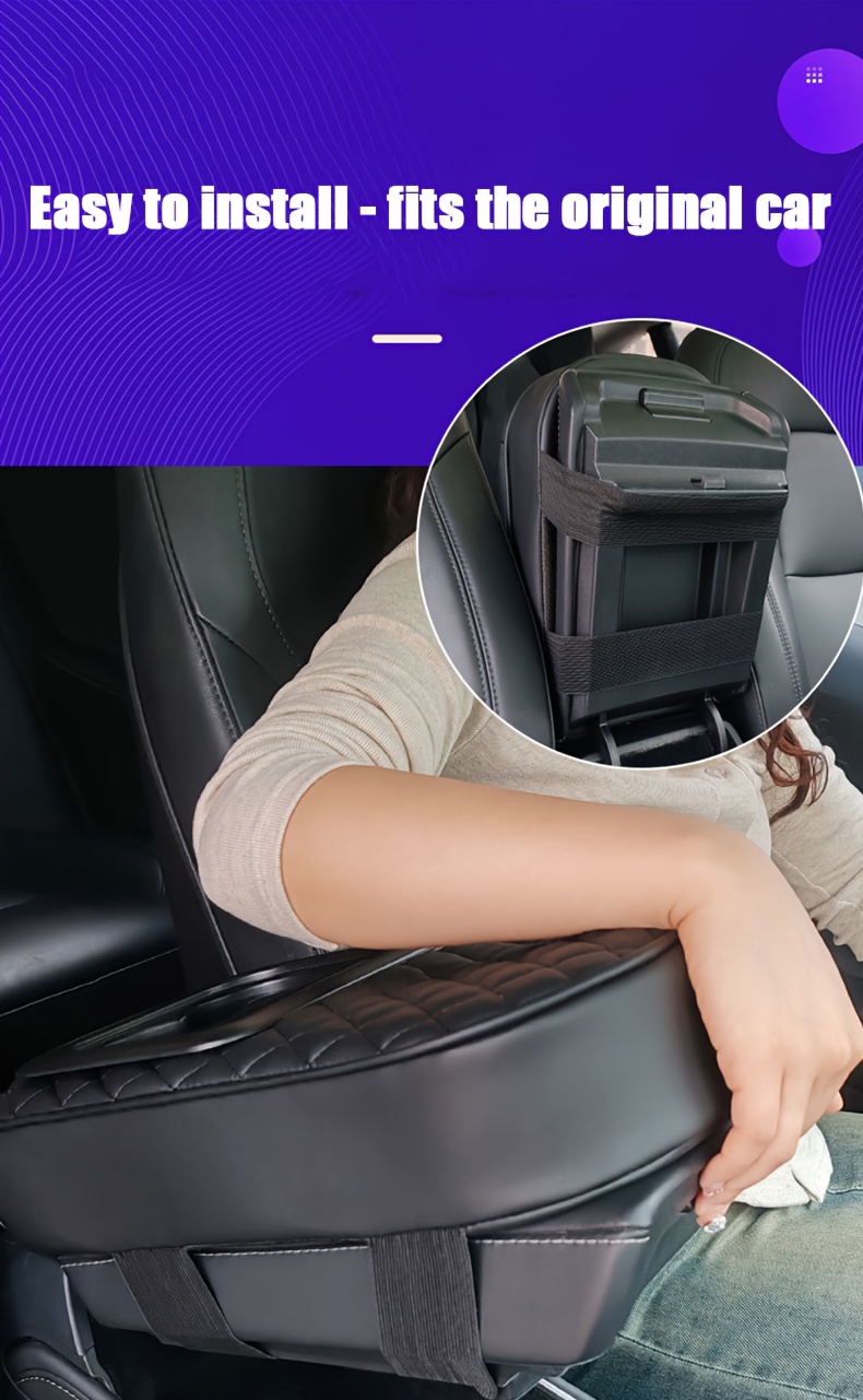 fit faux leather car armrest cushion with cup holder phone storage multifunctional booster pad for details 1