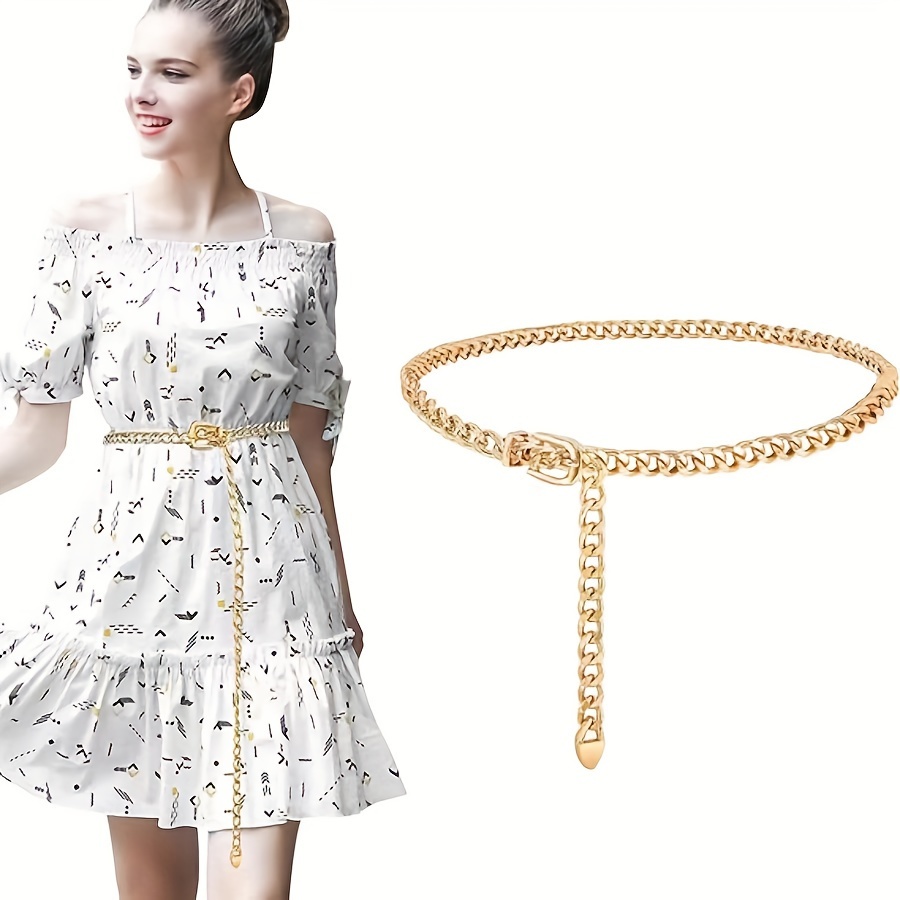 Plus Size Easy Chunky Chain Stylish Belt with a Unique Punk Golden Chain, Perfect for Accessorizing Women'S Jeans